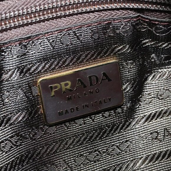PRADA Boston Bag Nylon Brown Gold Auth sw1308 - Picture 10 of 16